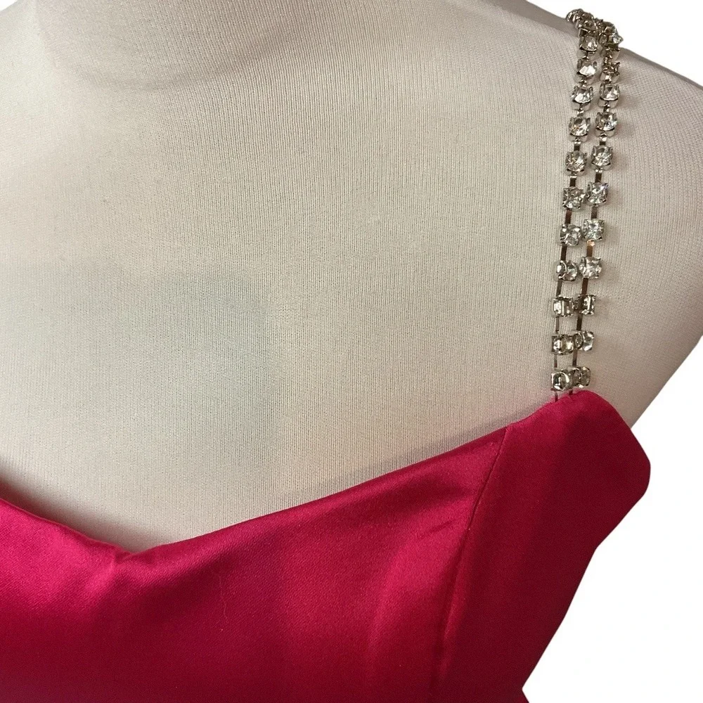 Ieena‎ For Mac Duggal Rhinestone Strap Satin Lined Back Slit Mini Dress Sz 8 NWT